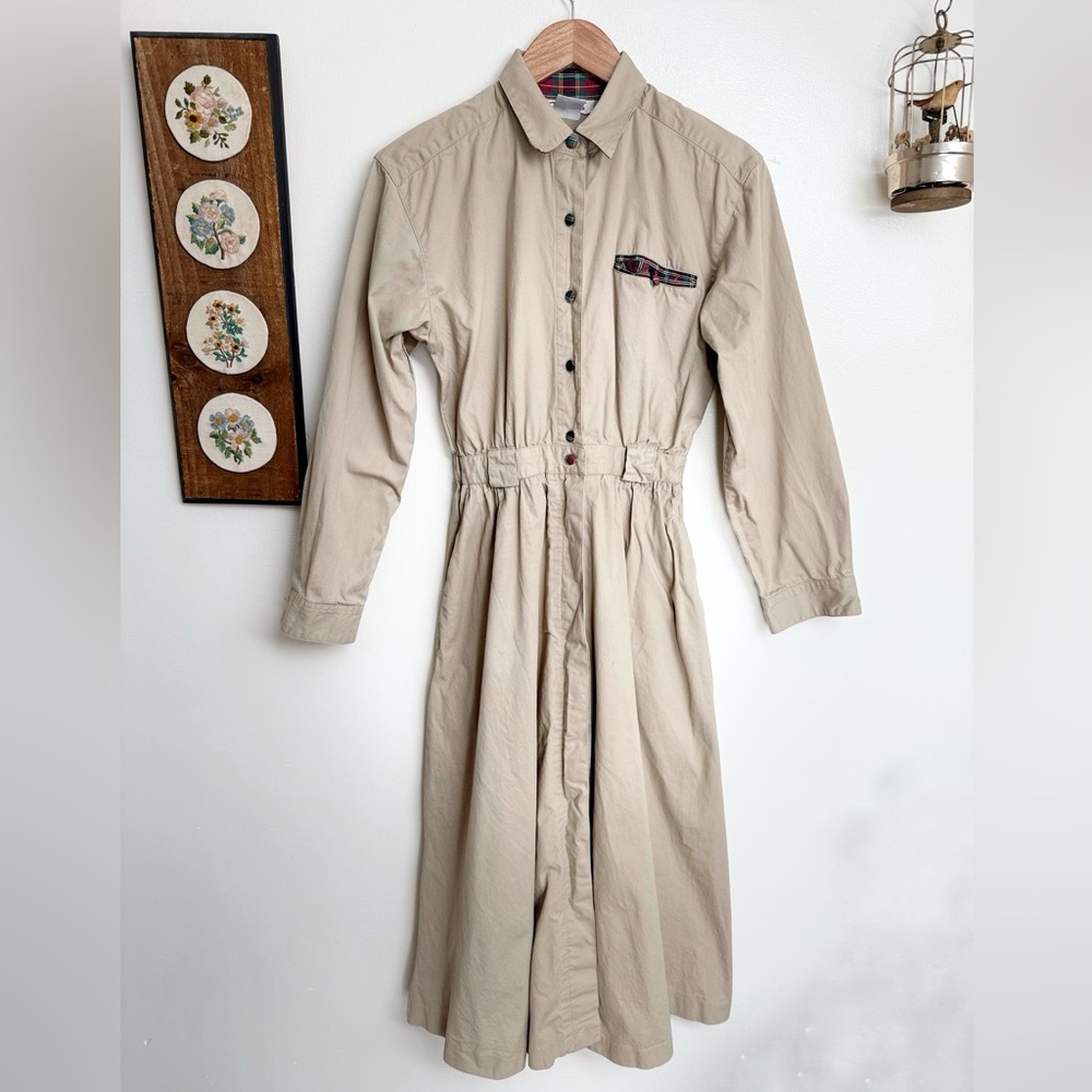 Vintage 90s Cotton Shirt Dress Tan